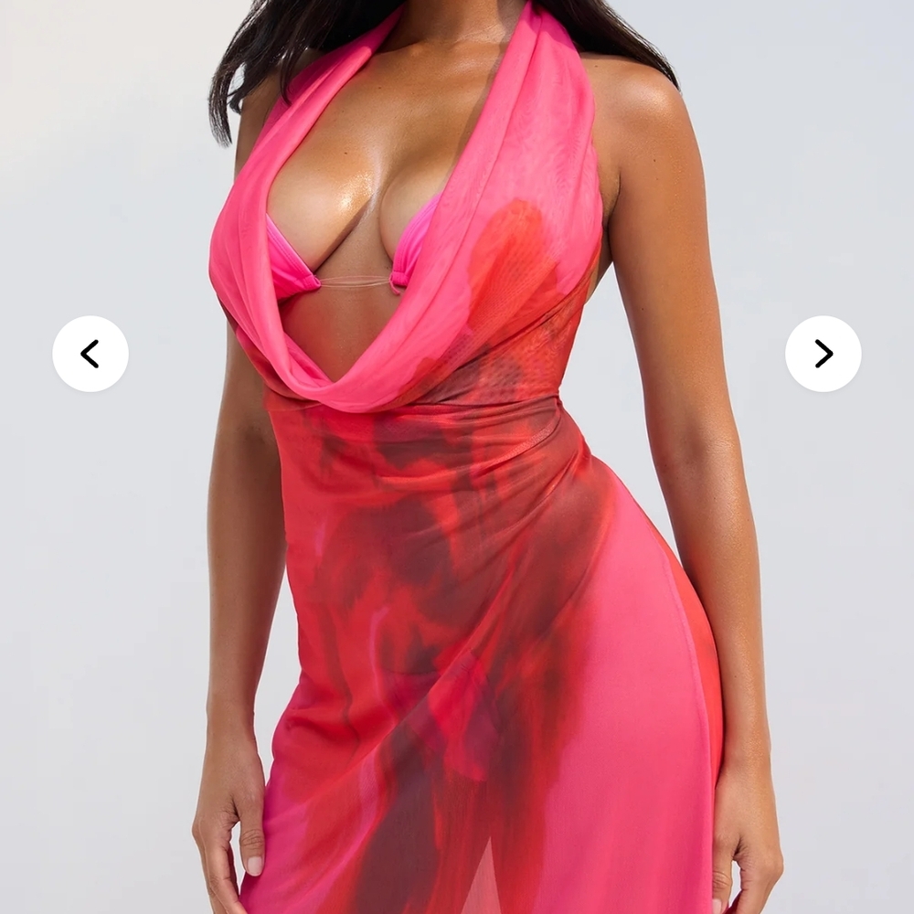 Vibrant Pink Halter Draped NeckLine/ Cowl Neck CoverUp Dress!